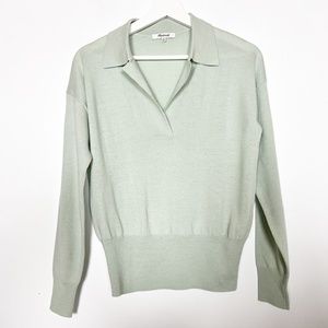 Madewell Women’s Sweater Polo Size XS Light Green Pastel Merino Wool Pullover